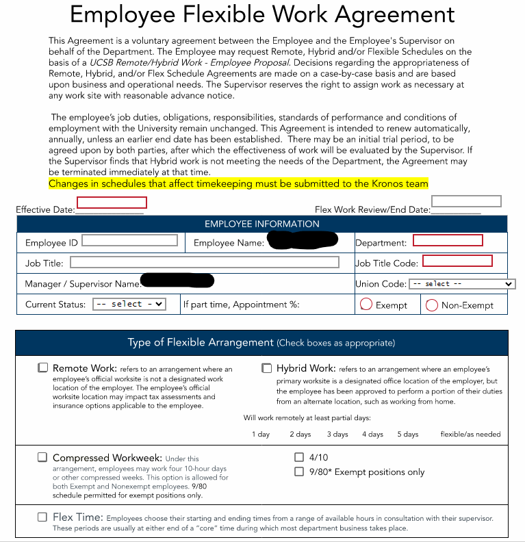 Screenshot of flex work agreement displayed. Link can be found in column to the left. 